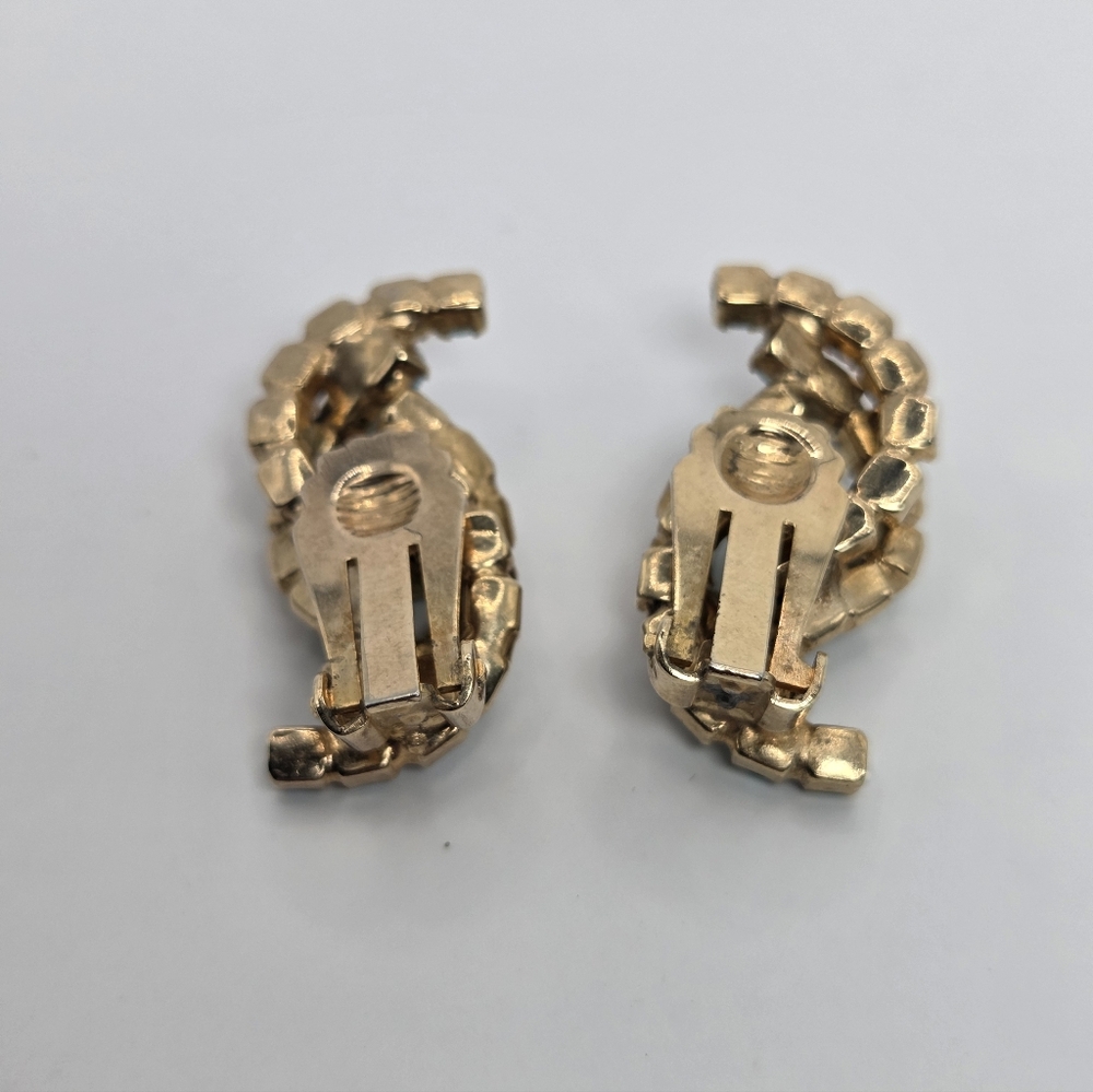 VTG 1960s Blue & Gold AB Rhinestone Wave/Swirl Brooch And Clip Earrings UNSIGNED - Picture 11 of 12